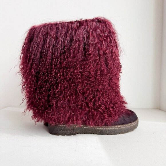 Bearpaw Boetis II Curly Mongolian Lamb  Sheep fur Winter Boots Burgundy 8 - Picture 1 of 8